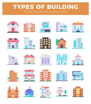 Flat building icons on white background Ilustración de archivo