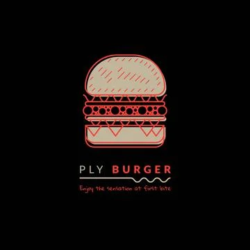 Flat burger logo design with red line art design for burger shop design wit.. Stock Illustration