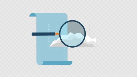 Flat Business Analytics Report with Magnifying Glass Examining Financial Chart Stock Footage 339780541