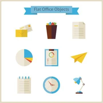 Flat Business and Office Objects Set Illustrazione stock