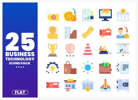 Flat Business and Technology Icons Pack Stock Illustration