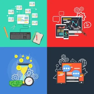 Flat business banner set vector concept illustration. Design element for mobi Stock Illustration