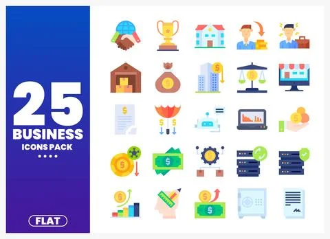 Flat business icon pack with essential graphic elements for corporate and f.. Stock Illustration