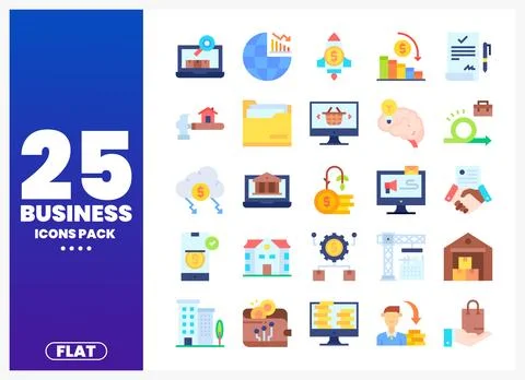 Flat business icons pack collage with analytics. finance. and growth elements Stock Illustration