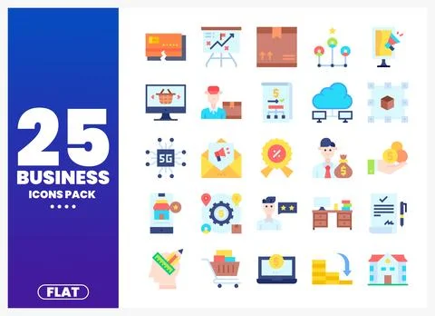 Flat Business Icons Pack for Digital Projects Stock Illustration