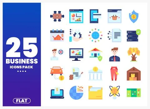 Flat Business Icons Pack Featuring Finance and Technology Stock-Illustration