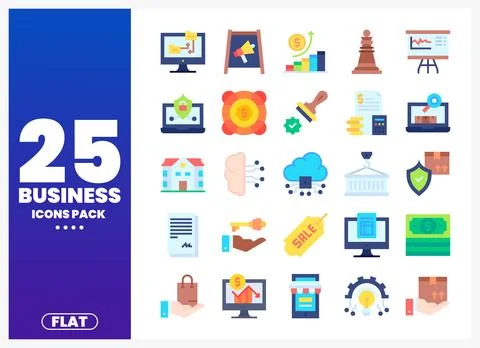 Flat Business Icons Pack on White Background Stock Illustration