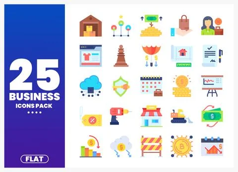 Flat business icons pack on white background for digital use Ilustración de archivo