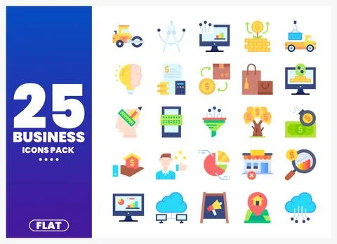 Flat business icons pack on white background Stock Illustration