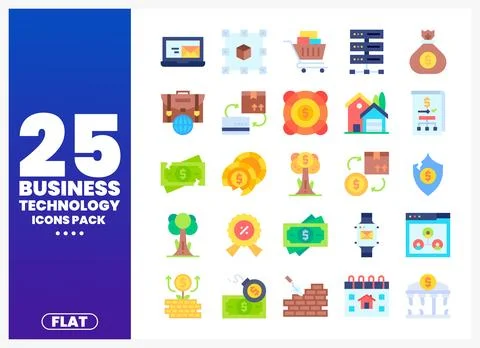 Flat Business Technology Icons Pack Stock Illustration