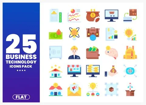 Flat business technology icons pack with graphic elements Ilustração Stock