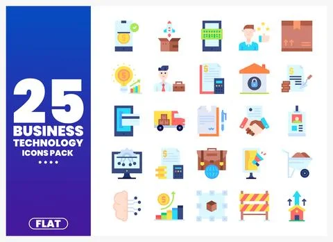 Flat Business Technology Icons Pack Stock Illustration