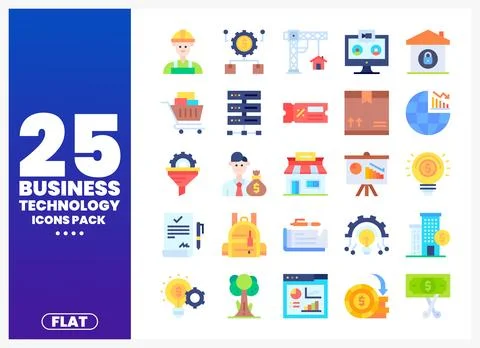 Flat business technology icons pack on white background Stock Illustration