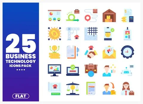 Flat business technology icons pack with vector elements for digital projects Stock Illustration