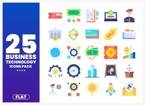 Flat business technology icons pack featuring modern. colorful graphic elemen Ilustración de archivo