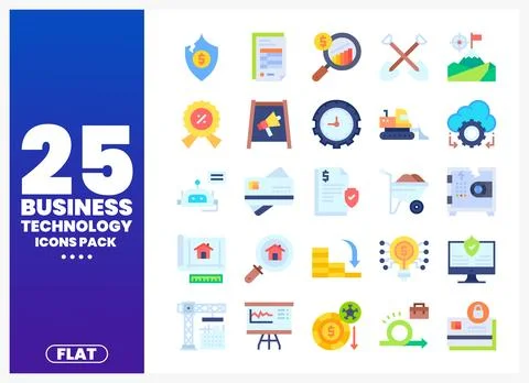 Flat Business Technology Icons Pack Displayed on a Blue Gradient Background 스톡 일러스트