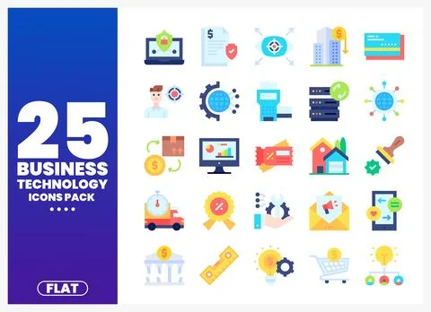 Flat Business Technology Icons Set Stock Illustration