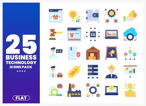 Flat Business Technology Icons Set 库存插图