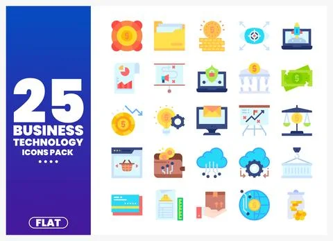 Flat Business Technology Icons Set Illustrazione stock