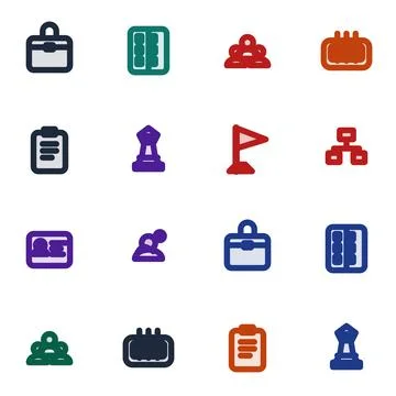 Flat Business Vector Icons Set with Briefcase Clipboard Strategy and Hierar.. Stock Illustration