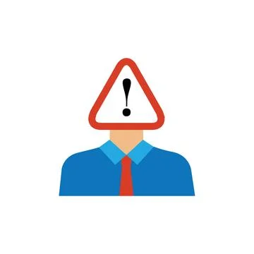 Flat Businessman with Warning Triangle and Exclamation Mark Head Icon Stock Illustration
