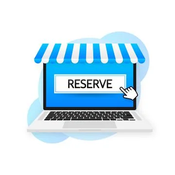 Flat button with blue reserved button. Flat line vector illustration. Online Stock Illustration