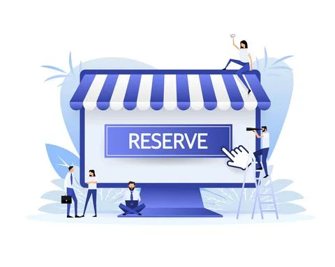 Flat button with blue reserved button. Flat line vector illustration. Online Stock Illustration