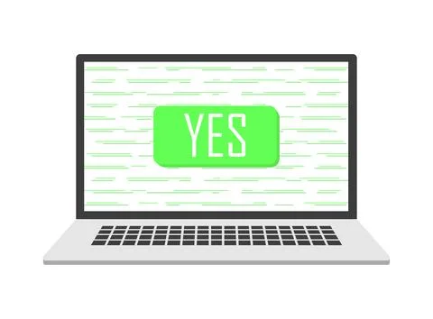 Flat button with green yes laptop on white background, great design for any Stock Illustration