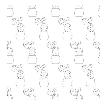 Flat cactus in a pot in doodle style. Simple seamless pattern. Vector illus.. Stock Illustration