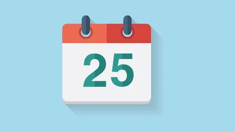 Flat calendar icon animation with the date 25th Stock Footage 98281774