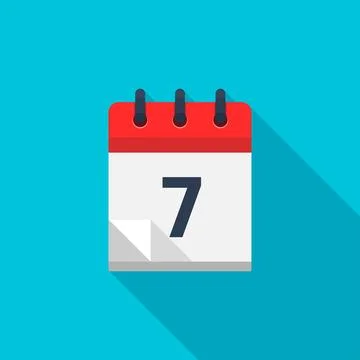 Flat calendar icon. Date and time background. Number 7. Stock Illustration