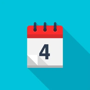 Flat calendar icon. Date and time background. Number 4. Illustrazione stock