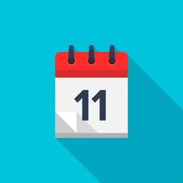 Flat calendar icon. Date and time background. Number 11. Illustrazione stock