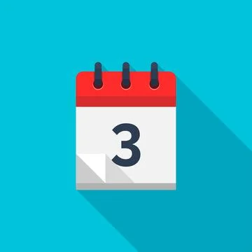 Flat calendar icon. Date and time background. Number 3. Illustrazione stock