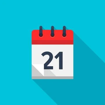 Flat calendar icon. Date and time background. Number 21. Illustrazione stock