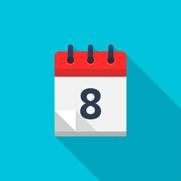 Flat calendar icon. Date and time background. Number 8. Illustrazione stock