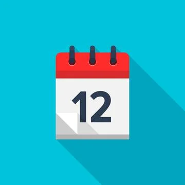 Flat calendar icon. Date and time background. Number 12. Illustrazione stock