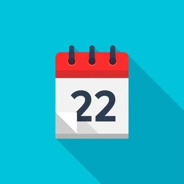 Flat calendar icon. Date and time background. Number 22. Illustrazione stock