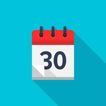Flat calendar icon. Date and time background. Number 30. Illustrazione stock