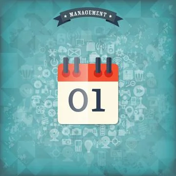 Flat calendar icon.Management concept with web application icons. Date and time Stock Illustration