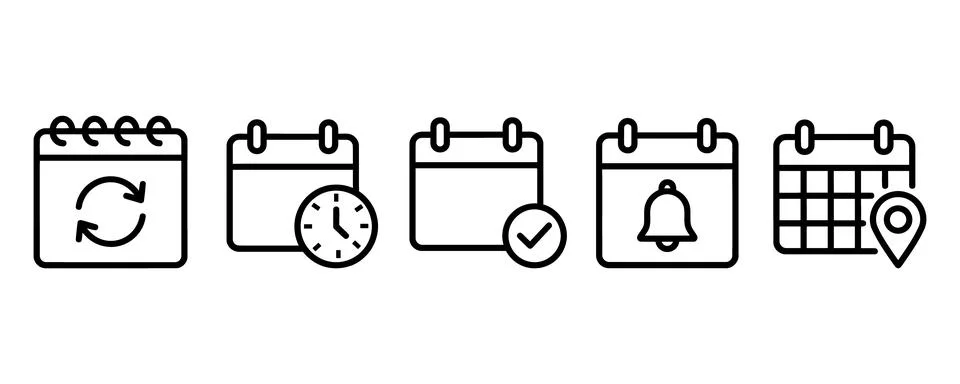 Flat calendar icons set with different functions Vector Stock Illustration
