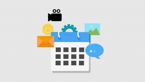 Flat Calendar with Media, Email, Chat and Settings Icons for Digital Content Stock Footage 339780950