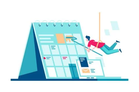 Flat calendar with task managment and man painting data. Stock Illustration