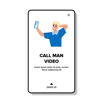 Flat call man video vector Stock Illustration