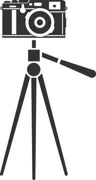 Flat camera icon on the tripod. Vector illustration. Stock Illustration