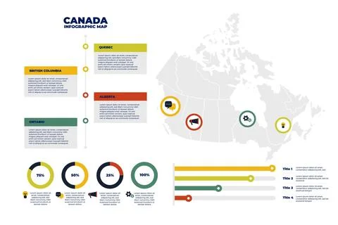 Flat canada map infographic template Ilustración de archivo