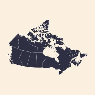 Flat Canada outline map with division to region Ilustración de archivo
