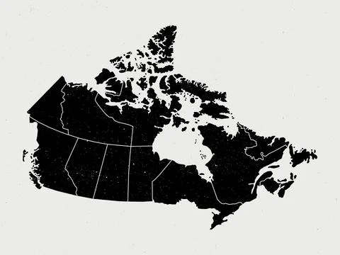 Flat Canada outline map with division to region Stock Illustration