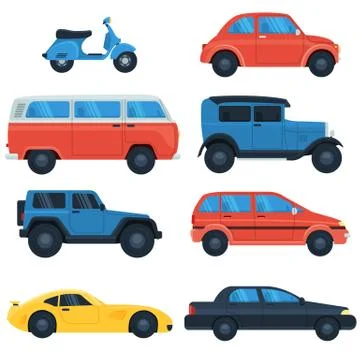 Flat car icon set Stock Illustration