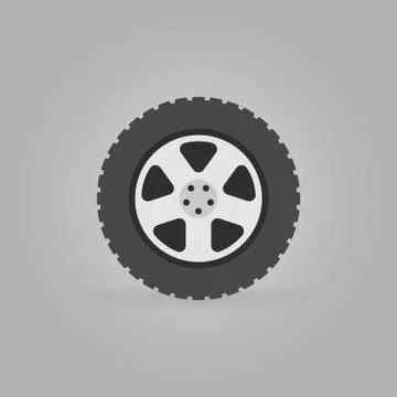 Flat car wheel tire vector icon on gray background Stock Illustration